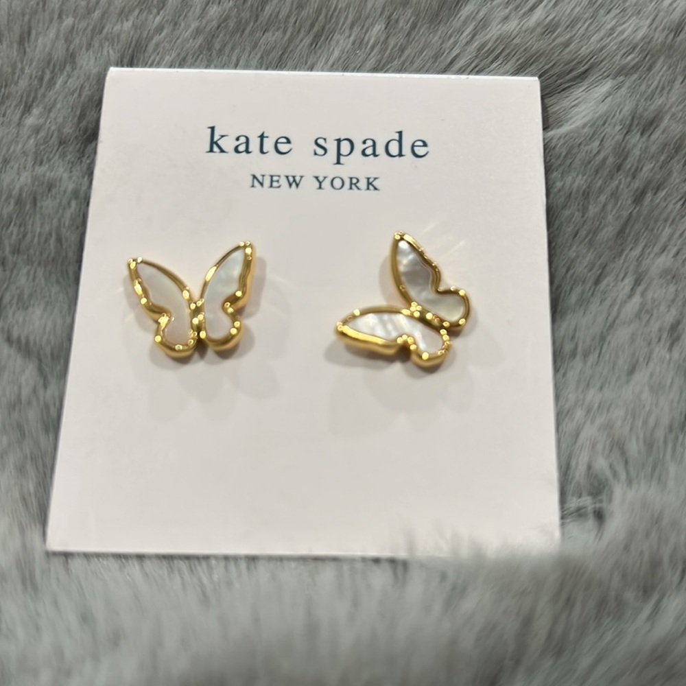 Kate Spade All A Flutter Mother of Pearl Gold Tone Butterfly Earrings